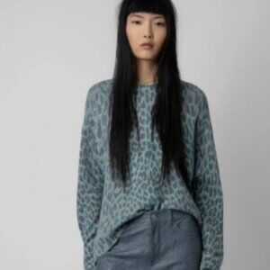 Zadig & Voltaire Markus Leopard Print Cashmere Sweater NWOT's, Size L